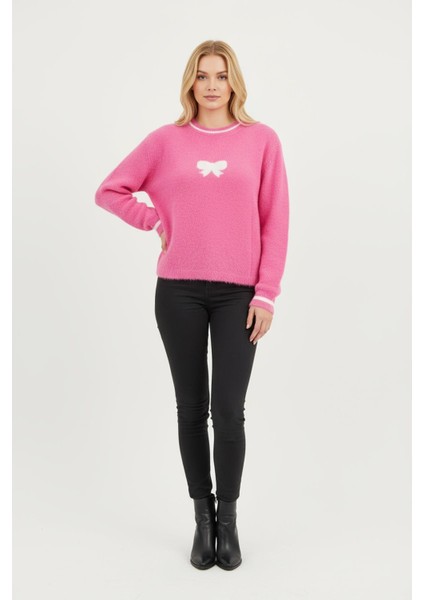 2359 Bisiklet Yaka Kurdele Detay Kazak Pembe