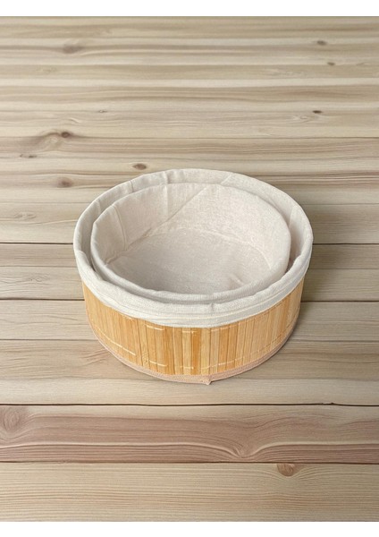 Doğal Bambu Kumaş Astarı Çıkarılabilir Yuvarlak Sepet Seti – 2’li Dekoratif ve Çok Amaçlı Organizer (Mutfak & Banyo Kullanımı) fiyatları