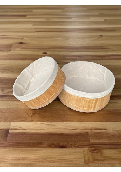 Doğal Bambu Kumaş Astarı Çıkarılabilir Yuvarlak Sepet Seti – 2’li Dekoratif ve Çok Amaçlı Organizer (Mutfak & Banyo Kullanımı) fırsatları