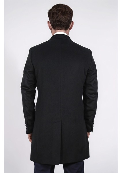 Kruvaze Sivri Yaka Yün ve Kaşmir Karışımlı Siyah Kaban modelleri