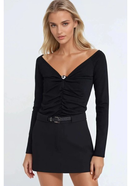 Kadın Düz Yüksek Bel Mini Şort Etek Black