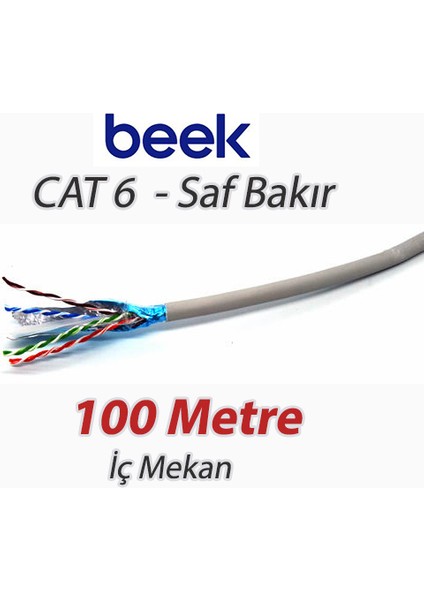 Cat6 100 Metre Saf Bakır F-Utp Iç Mekan Data Kablosu Awg 23 1/0.4tc Od:7.5mm Lszh Gri Renk
