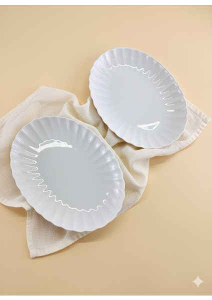 Midye Model Bone Luz Form 24 cm Kayık Tabak 2 Li