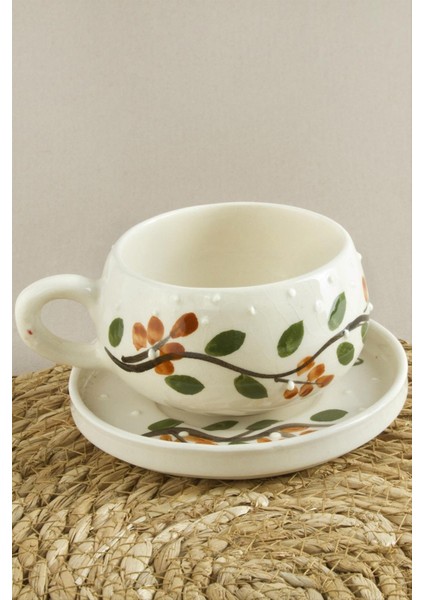 Salkım Desenli Seramik Tabaklı Kupa