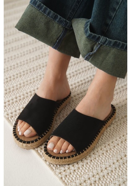 Modaserdem Grey Süet Siyah Kadın Terlik