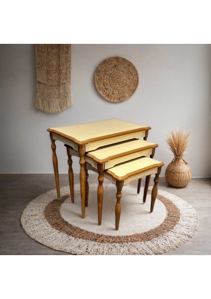 3lü Krem Inci Mdf Zigon Sehpa