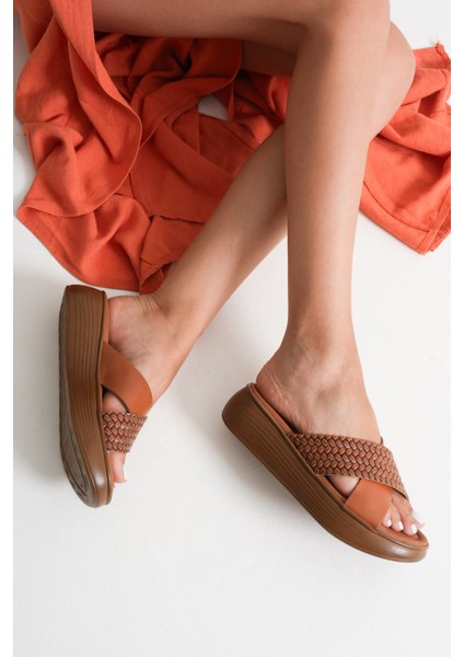 Modaserdem Fayn Taba Örgü Desenli Hakiki Deri Terlik fiyatları