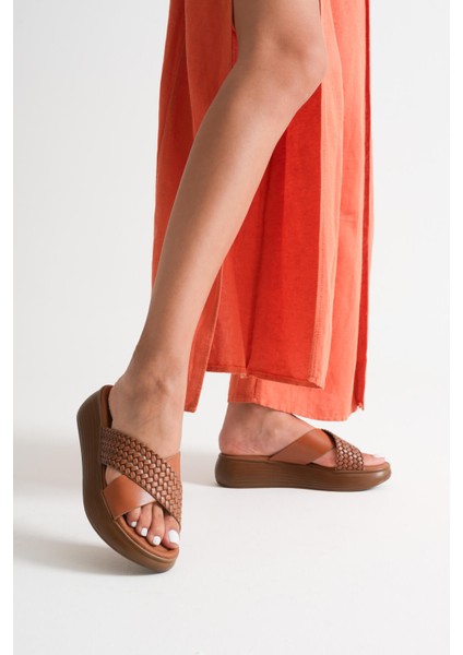 Modaserdem Fayn Taba Örgü Desenli Hakiki Deri Terlik fırsatları