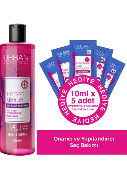 Intense Keratin Yoğun Hasar Onarıcı Saç Bakım ŞAMPUANI-450ML+NEMLENDIRICI Etkili Saç Kremi Hediyeli