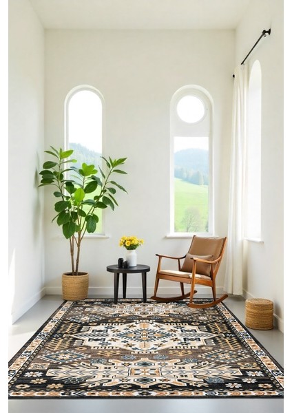 Salonunuza Kültürel Bir Dokunuş Geometrik ve Floral Desenli Kaymaz Taban Halı fiyatları