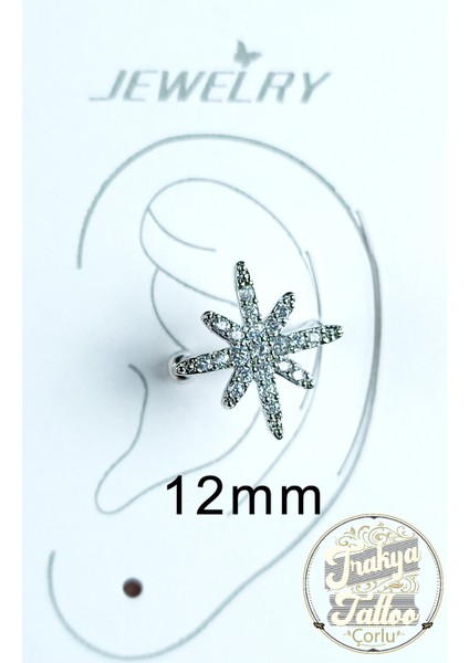 Gümüş Renk Zirkon Taşlı Sıkıştırmalı Kuzey Yıldızı Kıkırdak Küpe Earcuff fiyatları