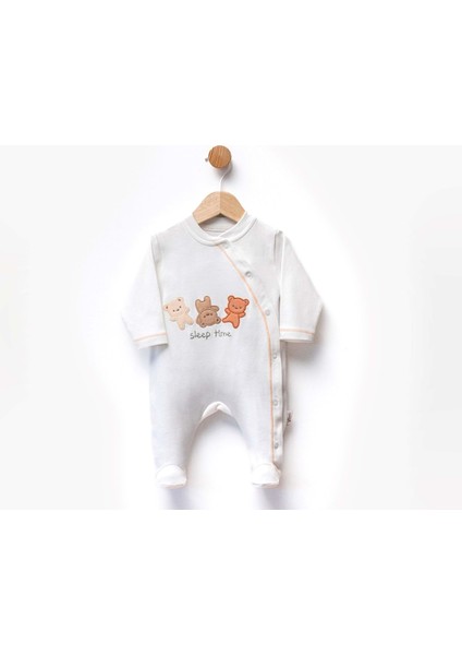 Ayıcık Sleep Tıme Nakışlı Patikli Iki Iplik Tulum - Krem - 3 - 6 Ay - FLE252362-KREM-3 - 6 Ay Krem