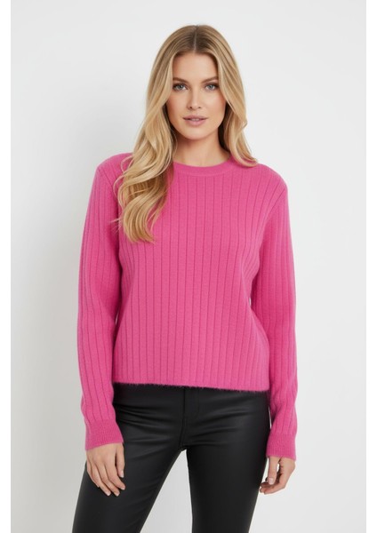 Pembe Bisiklet Yaka Uzun Kol Kadın Kazak 2412