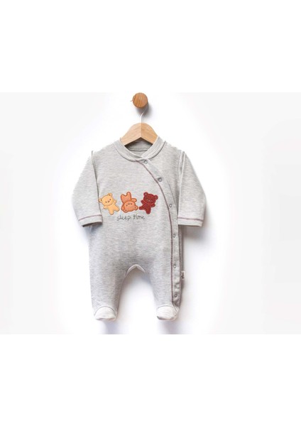Ayıcık Sleep Tıme Nakışlı Patikli Iki Iplik Tulum - Gri - 1 - 3 Ay - FLE252362-GRI-1 - 3 Ay Gri