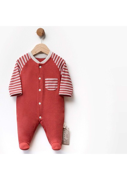 Cepli Çizgili Patikli Iki Iplik Tulum - Kiremit - 1 Ay - FLE252440-KIREMIT-1 Ay Kiremit