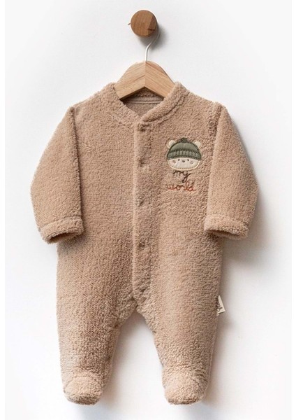 World Nakışlı Çıtçıtlı Patikli Peluş Tulum - Bej - 1 Ay - FLE215202-BEJ-1 Ay Bej