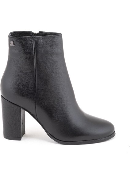 2551801K Kadın Hakiki Deri Yuvarlak Burun Kalın Topuklu Bot