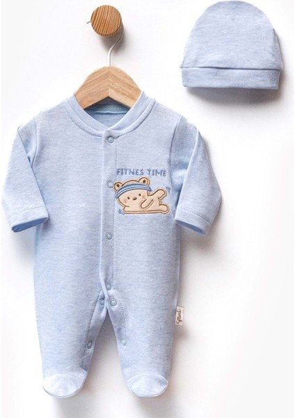 Fıtness Tıme Nakışlı Şapkalı Patikli Penye Tulum - Mavi - 56 cm -1 Ay - FLE252361-MAVI-56 cm -1 Ay Mavi