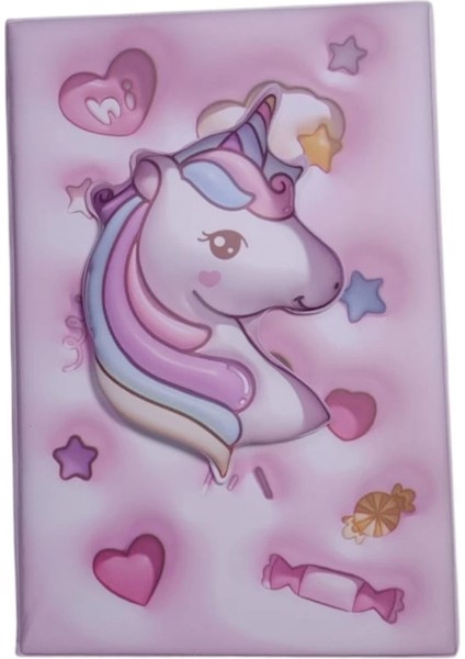 Puffy Kabartma Yüzey ( 14*20 Cm) 80 Yaprak Renkli Çizgili Hatıra Defteri ( Pink Unicorn ) fiyatları