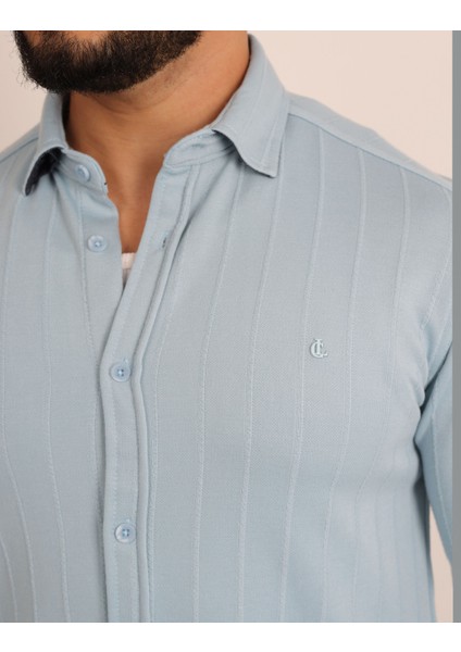 Likralı Örme Waffle Klasik ve Modern Erkek Gömlek