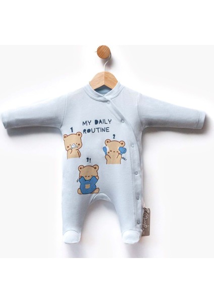 My Daıly Routıne Baskılı Çıtçıtlı Patikli Penye Tulum - Mavi - 1 - 3 Ay - FLE252408-MAVI-1 - 3 Ay Mavi