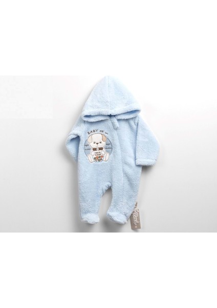 Kapüşonlu Fermuarlı Patikli Peluş Tulum - Mavi - 1 - 3 Ay - FLE215193-MAVI-1 - 3 Ay Mavi