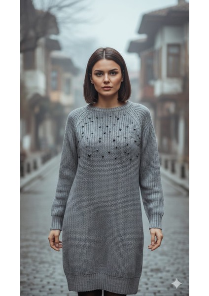 Kadın Inci Taş Detaylı Triko Kazak