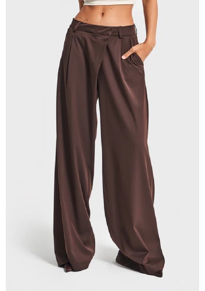 Its Basic Itsbasic Kadın Kahverengi Palazzo Fit Pile ve Kemer Detaylı Viskon Koton Kumaş Pantolon fiyatları