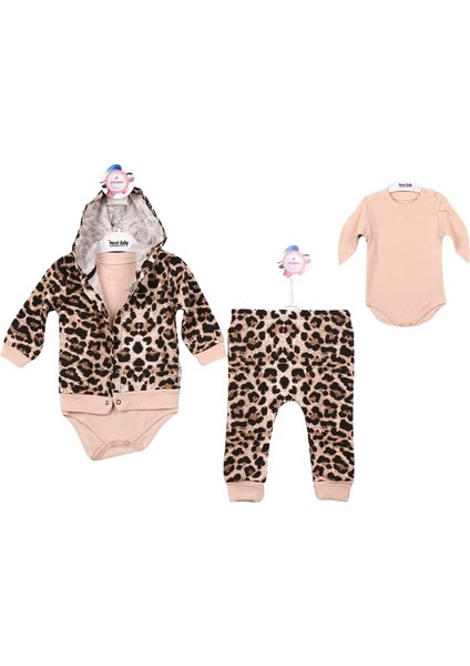 Leopar Baskılı Bodyli Kapüşonlu Hırka Alt Üst Takım - Leopar - 3 - 6 Ay - MRT5810-LEOPAR-3 - 6 Ay Leopar