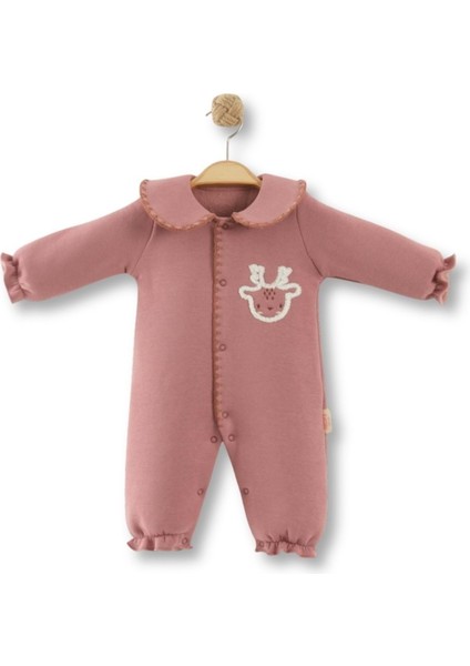 Geyik Işlemeli Fırfırlı Bebe Yaka Üç Iplik Şardonlu Tulum - Gül Kurusu - 9 - 12 Ay - NCX254062-GÜL Kurusu-9 - 12 Ay Gül Kurusu