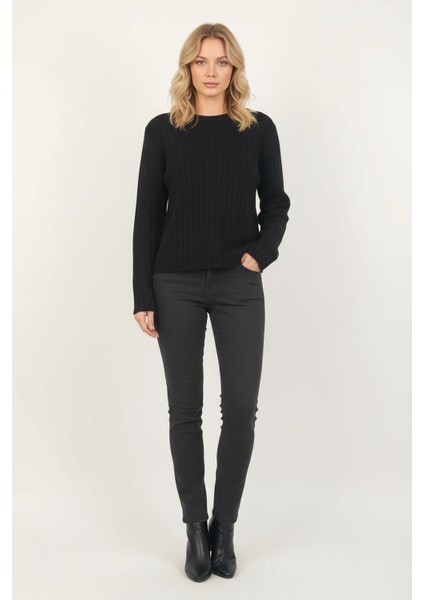 2412 Bisiklet Yaka Uzun Kol Kazak Siyah