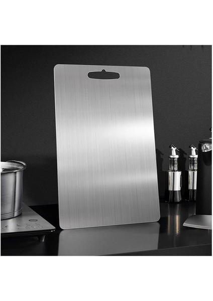 Paslanmaz Çelik 304 Kalite Antibakteriyel Kesme Tahtası Kaymaz Tabanlı 37X29 cm