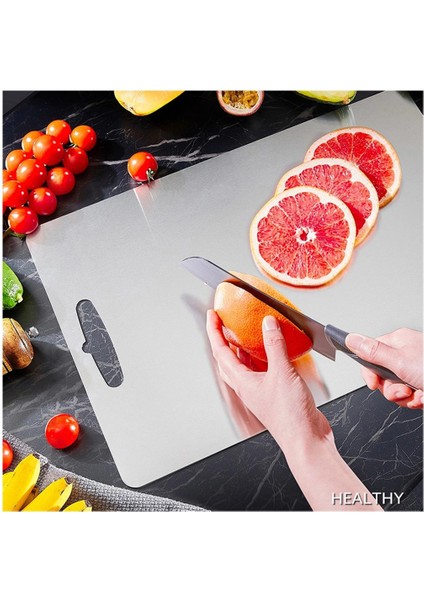 Paslanmaz Çelik 304 Kalite Antibakteriyel Kesme Tahtası Kaymaz Tabanlı 37X29 cm fırsatları