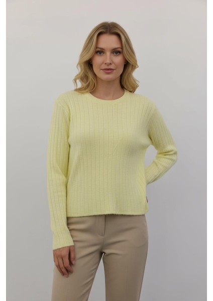 Sarı Bisiklet Yaka Uzun Kol Kadın Kazak 2412