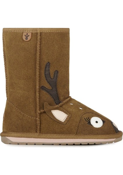 Leather Deer Walker Girl's Boot Kız Çocuk Koyun Derisi Koyun Kürkü Bot Kahverengi
