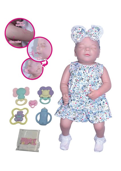 43 cm Gerçekçi Silikon Oyuncak Bebek – Yumuşak Doku, Aksesuarlı, Kız Çocuk Oyuncağı
