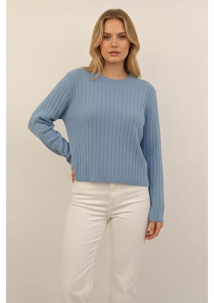 Bebe Mavi Bisiklet Yaka Uzun Kol Kadın Kazak 2412