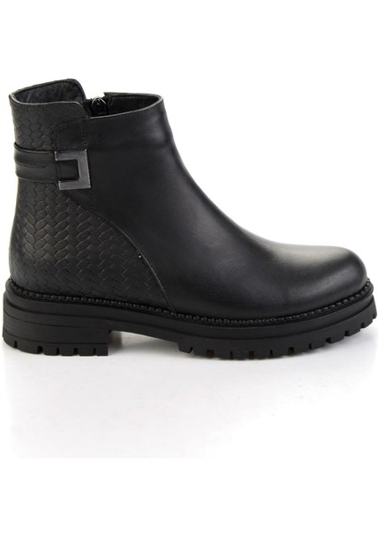 Siyah Siyah Hakiki Deri Kadın Bot & Bootie K02040500003