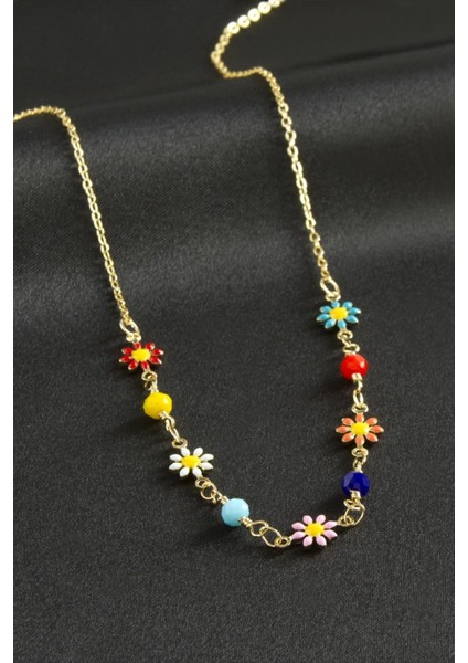 Msa-Shop Papatya Kristal Taşlı Mineli Kolye-Renkli