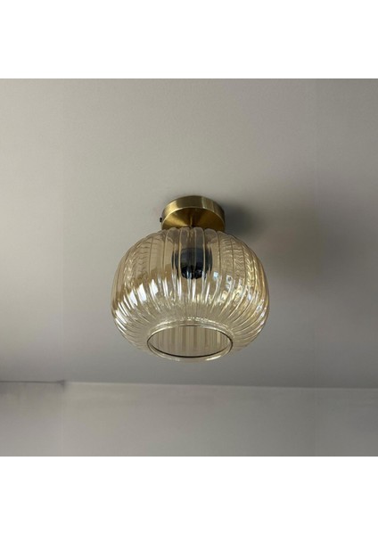 Mola Cam Bal Rengi Piramit Plafonyer Başlık Tekli Avize Retro Sarkıt Lamba Restoran Salon Aydınlatma