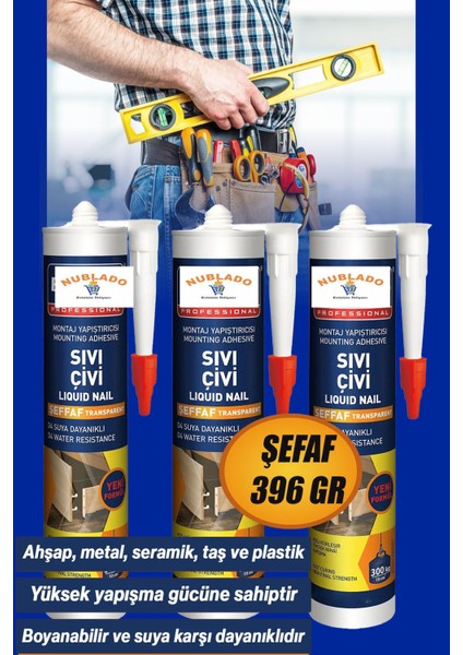 Sıvı Çivi 3 Adet 390 gr Montaj Yapıştırıcısı Su Geçirmez Mutfak Banyo Ahşap Dolap Fayans Mermer Mft.