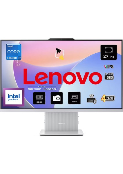 Ideacentre Aıo 27IRH9 Intel Core I7-13620H 16GB 1tb SSD 27'' Fhd IPS Freedos F0HM004JTR02 Kablosuz Klavye+Mouse Beyaz All In One Bilgisayar+Snertech