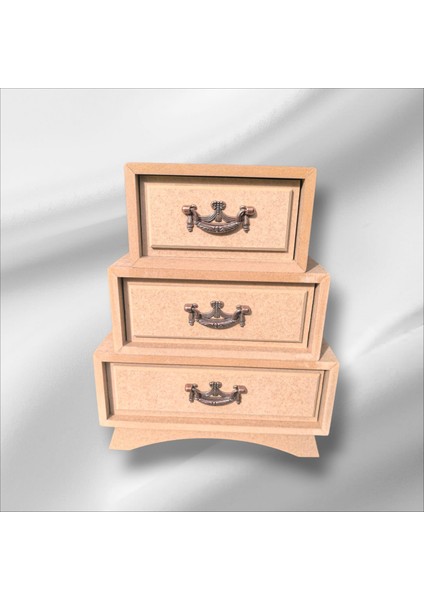 Ahşap Boyanabilir 3 Çekmeceli Kulplu Dekoratif Takı-Makyaj-Aksesuar Kutusu fiyatları