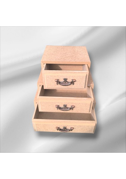 Ahşap Boyanabilir 3 Çekmeceli Kulplu Dekoratif Takı-Makyaj-Aksesuar Kutusu modelleri