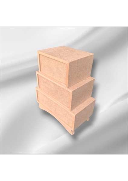 Ahşap Boyanabilir 3 Çekmeceli Kulplu Dekoratif Takı-Makyaj-Aksesuar Kutusu