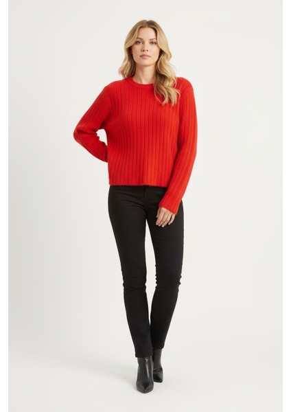 Kırmızı Bisiklet Yaka Uzun Kol Kadın Kazak 2412