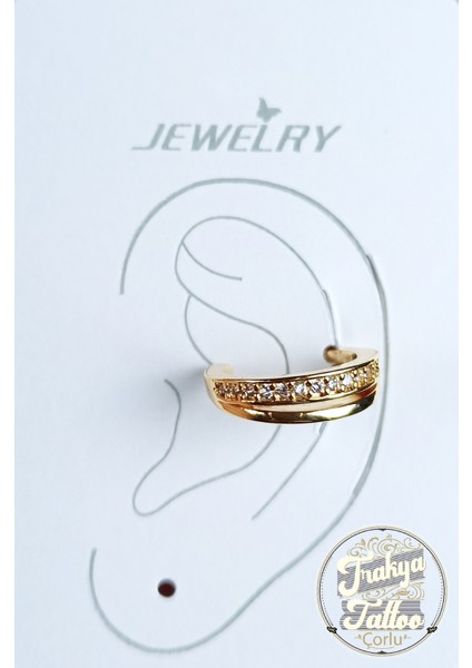 Altın Renk Zirkon Taşlı Sıkıştırmalı Çift Sıra Kıkırdak Küpe Earcuff fiyatları