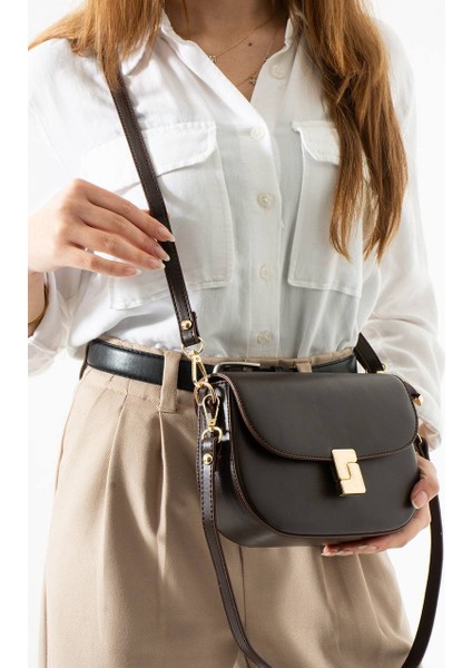 ,kilit Detaylı ,uzun ve Kısa Deri Kayışlı ,kahve Günlük Tek Gözlü Çanta