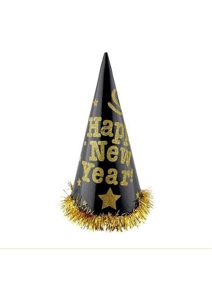 Yılbaşı Şapkası Karton Simli Happy New Year Yazılı