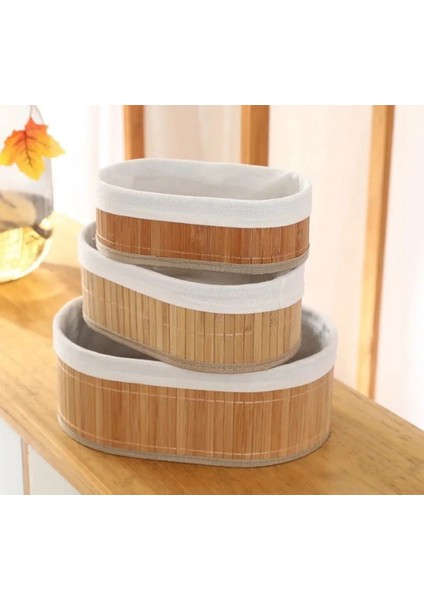 3’lü Oval Bambu Sepet Organizer Düzenleyici Saklama Kutusu